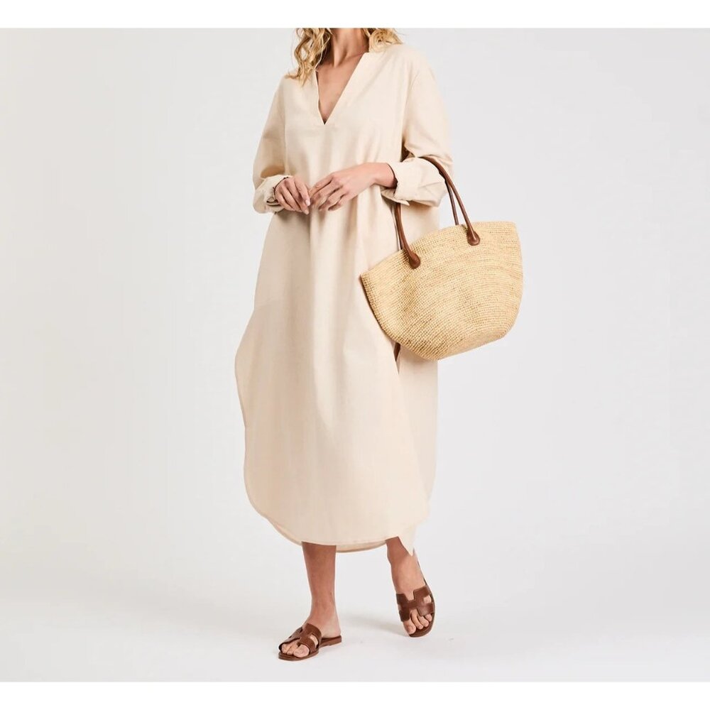 NWT My Bodhi Linen Blend Tunic Dress Maxi Womens One Size Beige Lagenlook $340‎